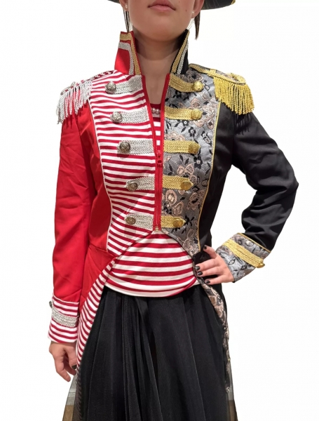 Ringel rot weiss Karnevalskostüm Damen Jacke Uniform Fasching Gehrock Köln